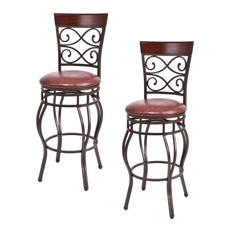 Costway Polyurethane Bar Stools with Swivel Seat in Brown (Set of 2)