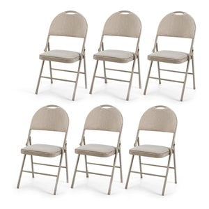 Costway Contemporary Sponge and Steel Dining Chairs in Beige (Set of 6)
