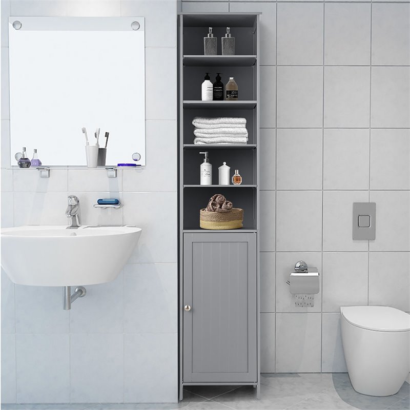 Costway 72'' Contemporary MDF Bathroom Cabinet with 5 Shelves in Gray