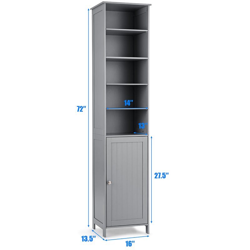 Costway 72'' Contemporary MDF Bathroom Cabinet with 5 Shelves in Gray