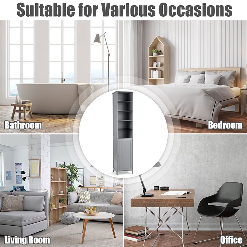 Costway 72'' Contemporary MDF Bathroom Cabinet with 5 Shelves in Gray
