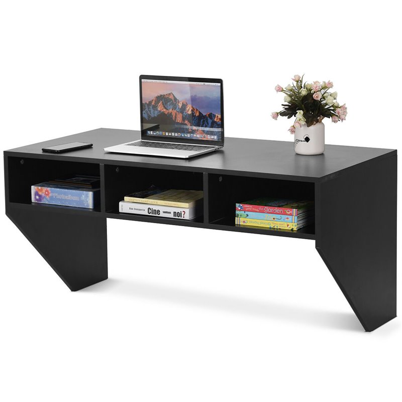 Costway Contemporary MDF Wall Mounted Floating Computer Desk in Black
