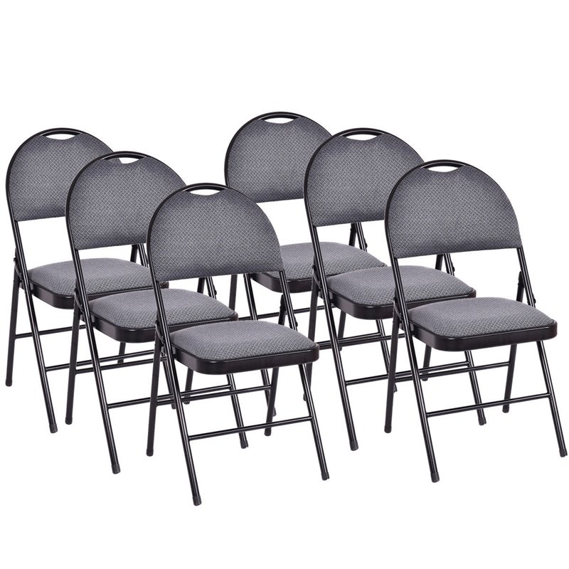Costway Upholstered Padded Fabric Folding Chairs in Black (Set of 6)