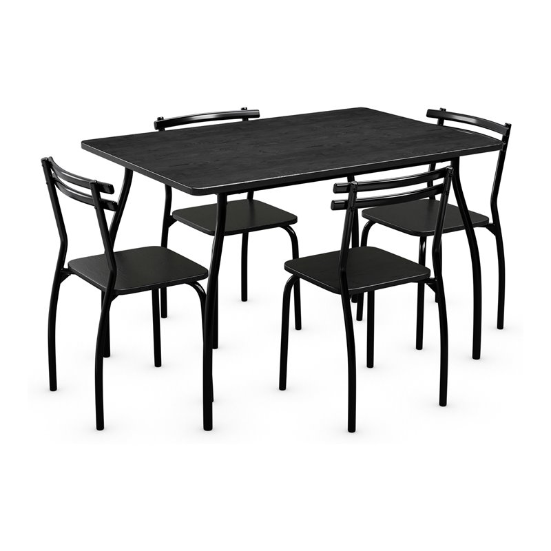 Costway 5-piece Home Kitchen Wood Dining Set with Table/4 Chairs in Black