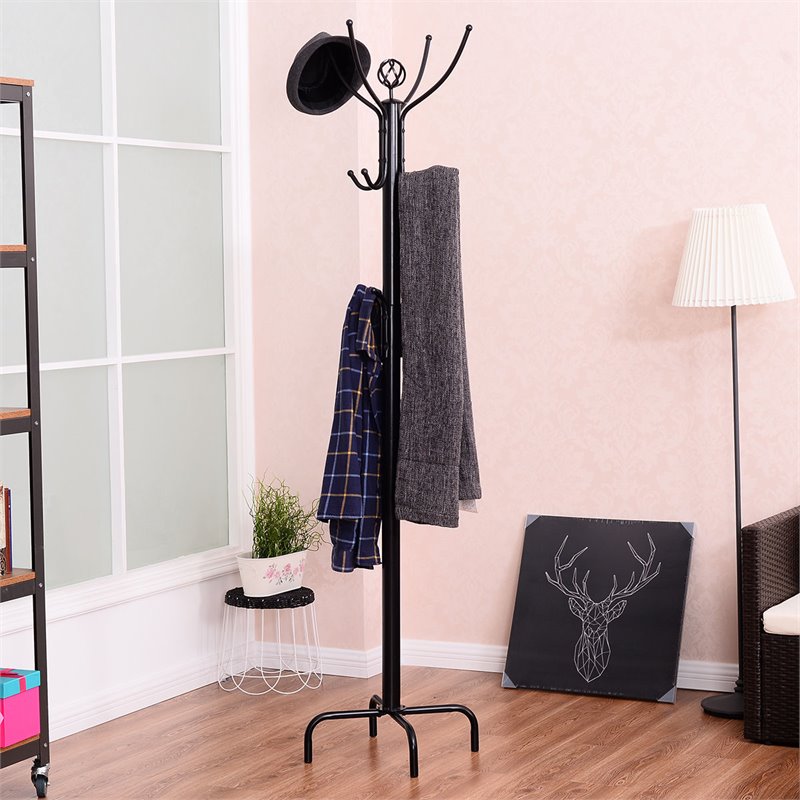 Costway 78'' Contemporary Powder-coated Steel Free Standing Coat Rack in Black