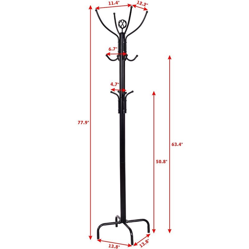 Costway 78'' Contemporary Powder-coated Steel Free Standing Coat Rack in Black