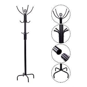 Costway 78'' Contemporary Powder-coated Steel Free Standing Coat Rack in Black