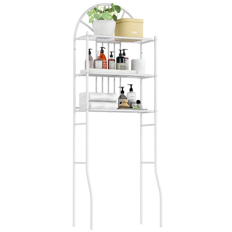Costway 3-shelf Contemporary Iron Toilet Bathroom Spacesaver in White