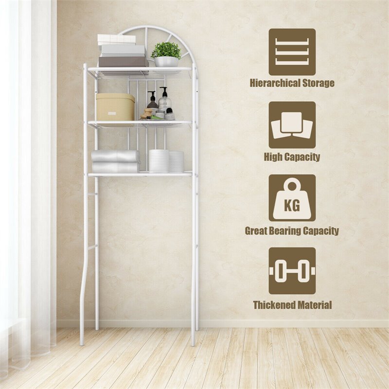 Costway 3-shelf Contemporary Iron Toilet Bathroom Spacesaver in White