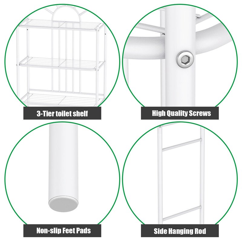 Costway 3-shelf Contemporary Iron Toilet Bathroom Spacesaver in White