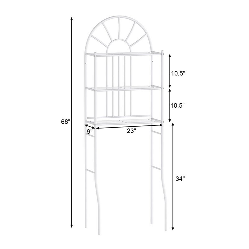 Costway 3-shelf Contemporary Iron Toilet Bathroom Spacesaver in White