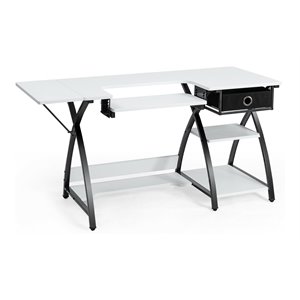 Costway MDF and PVC Folding Sewing Table with Drawer and 3 Shelves in White