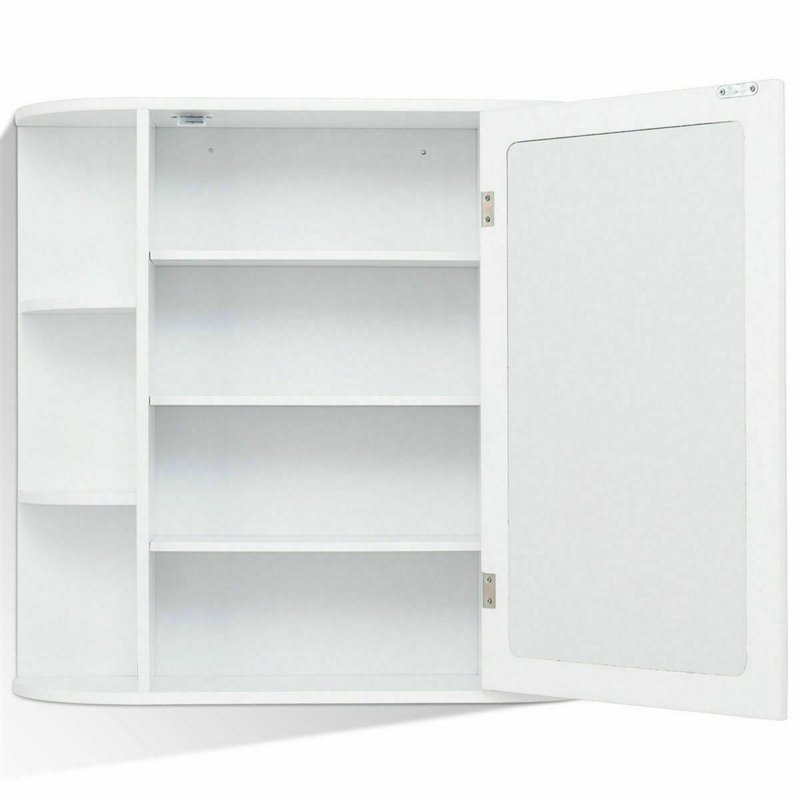 Costway Contemporary MDF Multipurpose Wall Cabinet with Mirror in White