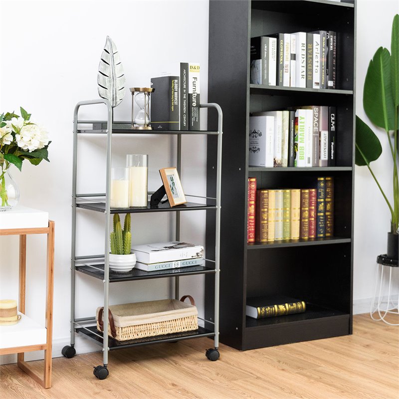 Costway 4-tier Contemporary Steel Rolling Storage Cart in White/Black