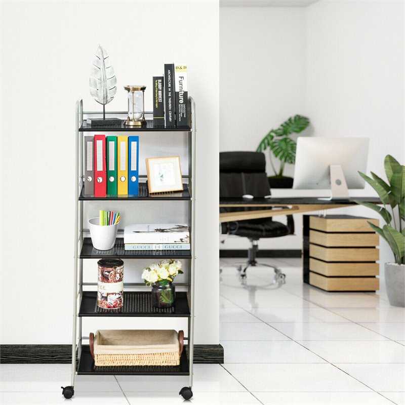 Costway 5-tier Steel Garage Kitchen Storage Cart Rack in White/Black