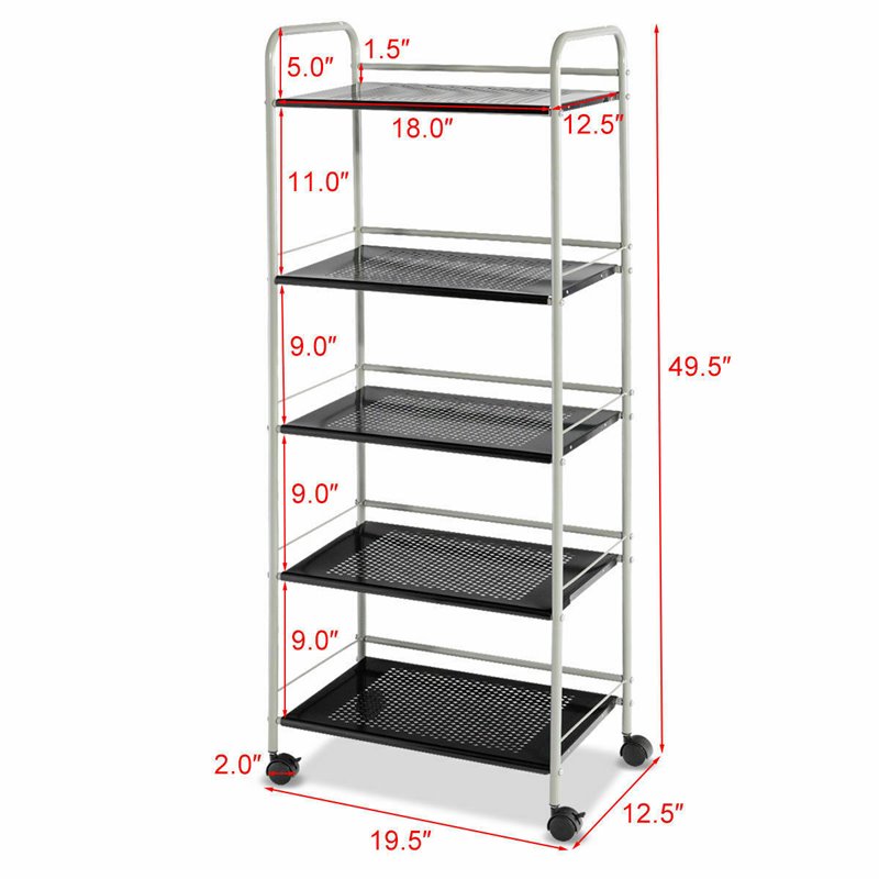 Costway 5-tier Steel Garage Kitchen Storage Cart Rack in White/Black