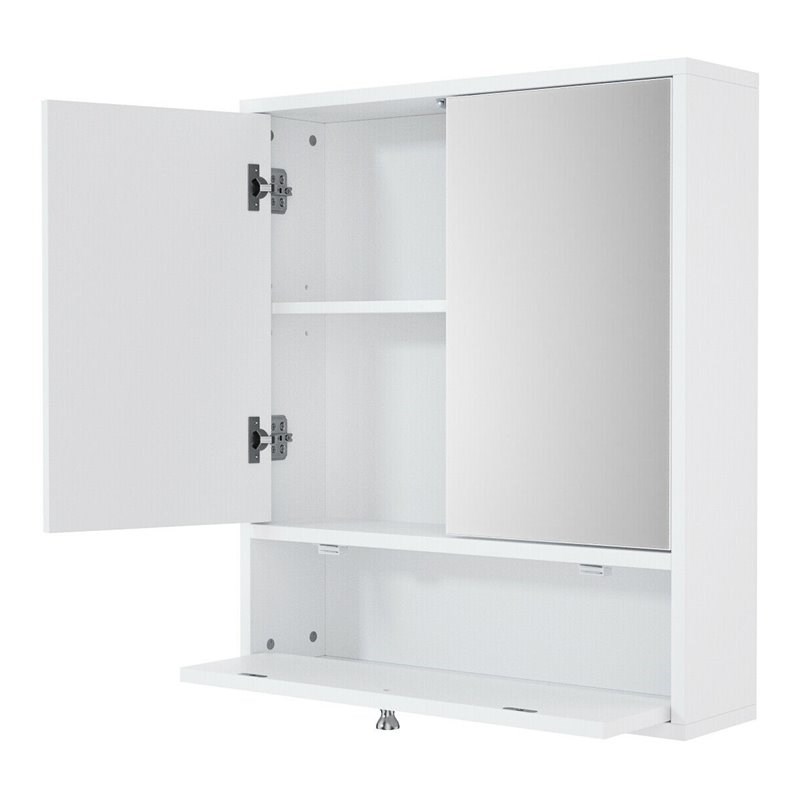 Costway Contemporary Wood Wall Mount Bathroom Cabinet with 2 Mirrors in White