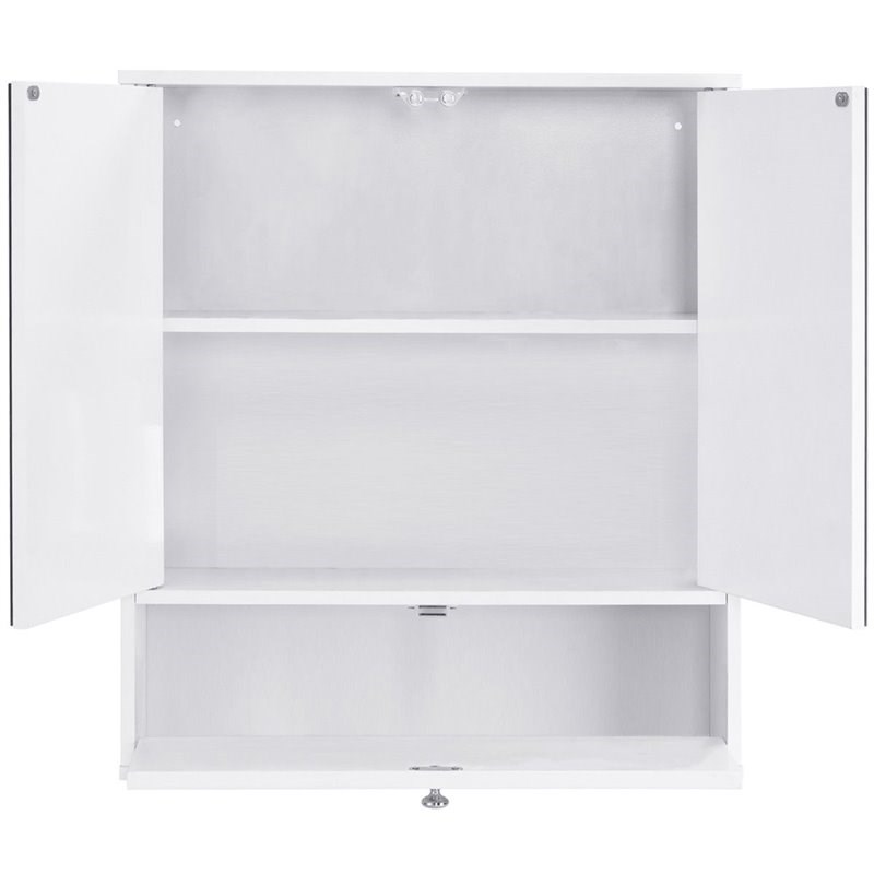 Costway Contemporary Wood Wall Mount Bathroom Cabinet with 2 Mirrors in White