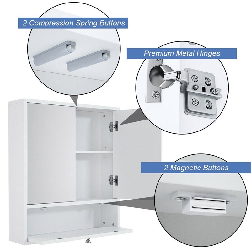 Costway Contemporary Wood Wall Mount Bathroom Cabinet with 2 Mirrors in White