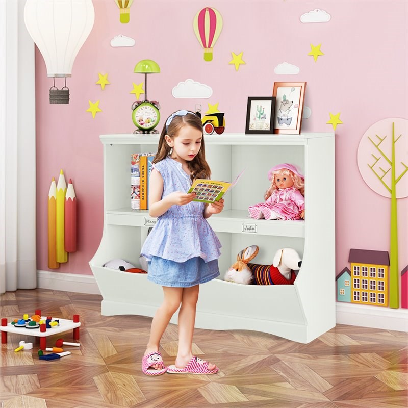 Costway Contemporary MDF Multi-bin Kids Toy Storage Organizer in White