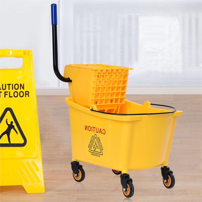 Costway 35-quart Contemporary Plastic Side Press Wringer Mop Bucket in Yellow