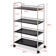 Costway 4-tier Steel Multifunction Rolling Storage Cart in White/Black