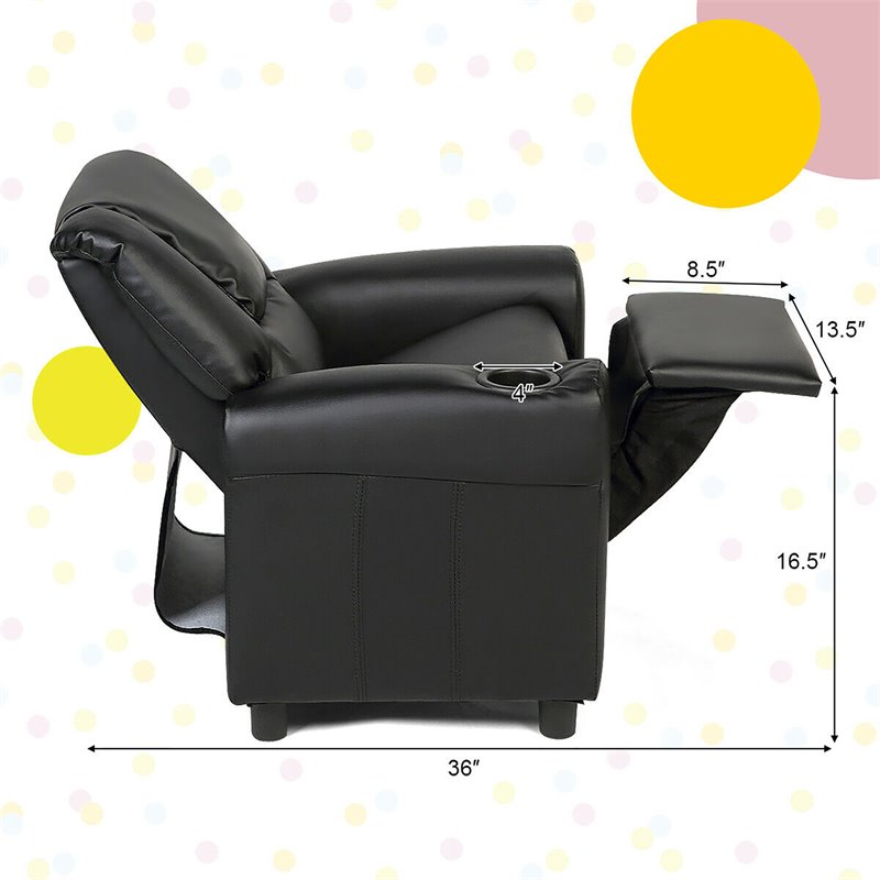 Costway Polyurethane Kids Recliner with Cup Holder in Black Finish