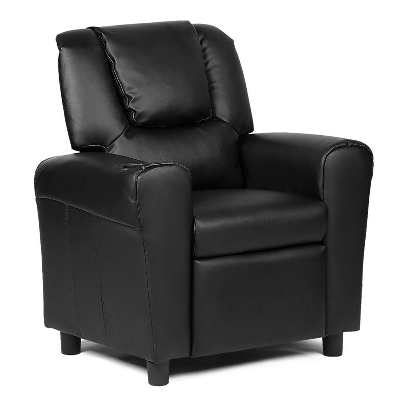 Costway Polyurethane Kids Recliner with Cup Holder in Black Finish