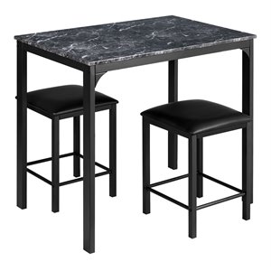 Costway 3-piece MDF and PU Leather Dining Set with Table and 2 Stools in Black