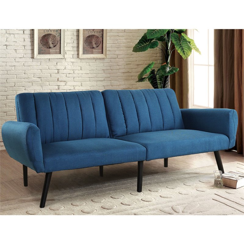 Costway Contemporary Wood and Sponge Sofa Futon Bed Sleeper in Blue