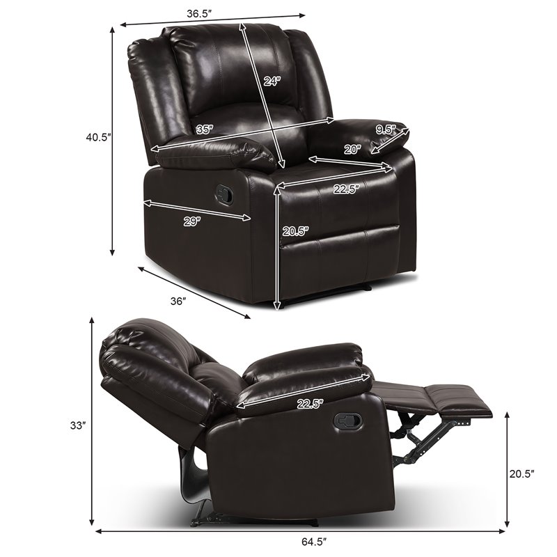 Costway Contemporary Polyurethane Recliner with Footrest in Brown