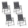 Costway Iron and Fabric Patio Folding Chair with Armrest in Gray (Set of 4)