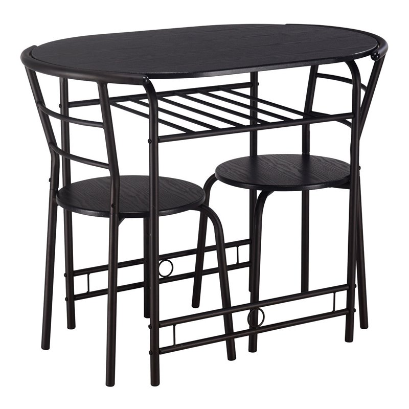 Costway 3-piece MDF and Steel Dining Set with Table and 2 Chairs in Black