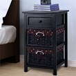 Costway 3-tier Contemporary Wood Nightstand with 2 Baskets and 1 Drawer in Black