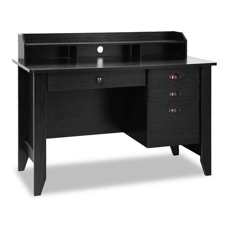 Costway Contemporary MDF Computer Desk with 3 Side Drawers in Black Finish