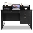 Costway Contemporary MDF Computer Desk with 3 Side Drawers in Black