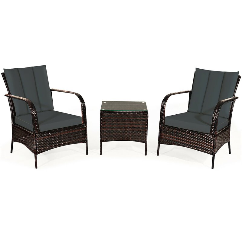 Costway 3-piece Contemporary Rattan and Steel Patio Bistro Set in Brown/Gray