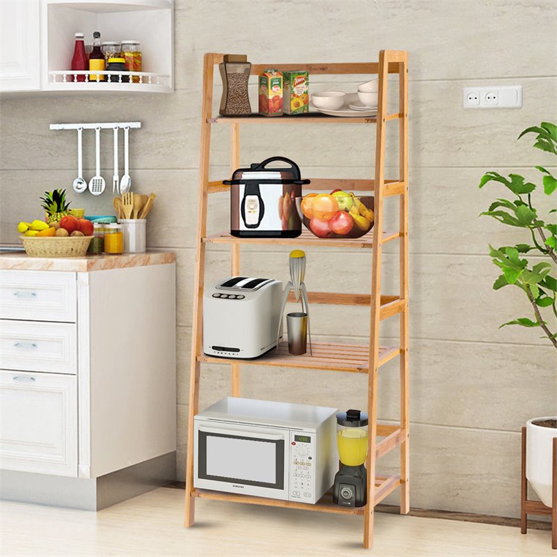 Costway 4-tier Contemporary Bamboo Multifunctional Bookcase in Natural