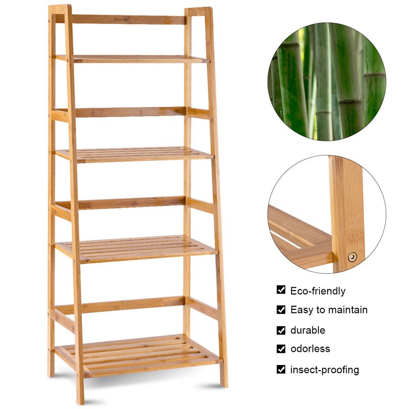 Costway 4-tier Contemporary Bamboo Multifunctional Bookcase in Natural