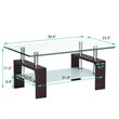 Costway Rectangular Tempered Glass and Wood Coffee Table with Shelf in Brown