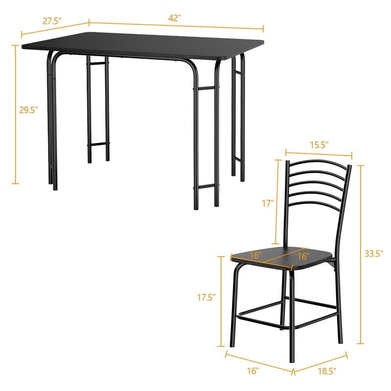 Costway 5-piece MDF and Steel Dining Set with Table and 4 Chairs in Black