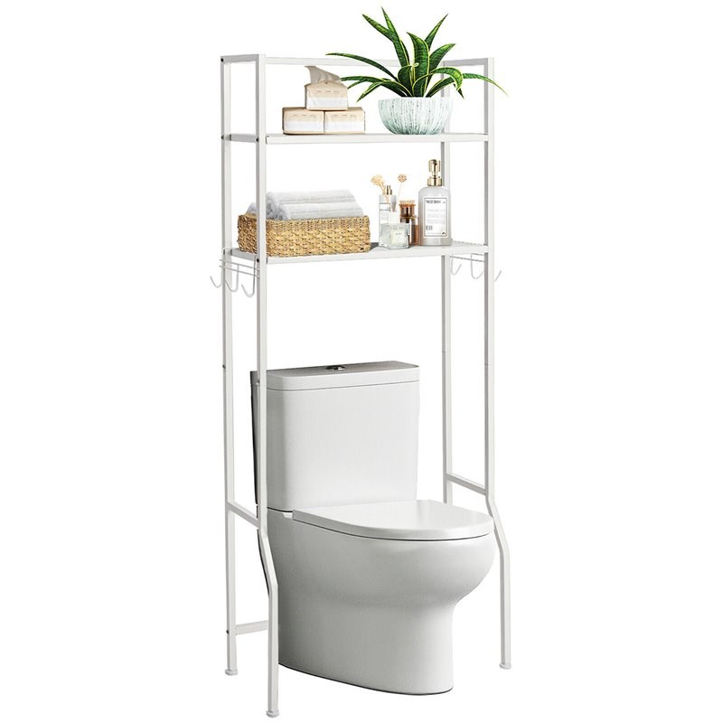 Costway 2-tier Contemporary Steel Bathroom Spacesaver in White Finish