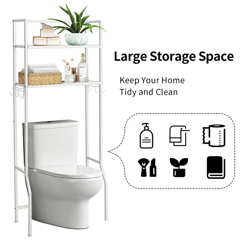 Costway 2-tier Contemporary Steel Bathroom Spacesaver in White Finish