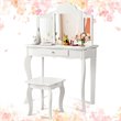 Costway MDF and Mirror Kids Vanity with Dressing Table and Stool in White