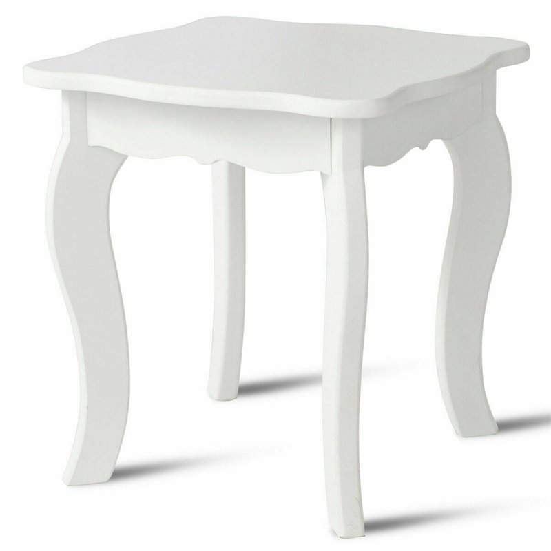 Costway MDF and Mirror Kids Vanity with Dressing Table and Stool in White