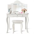 Costway MDF and Mirror Kids Vanity with Dressing Table and Stool in White