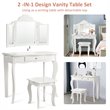 Costway MDF and Mirror Kids Vanity with Dressing Table and Stool in White