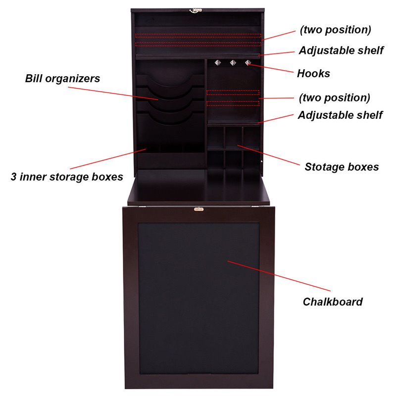 Costway Contemporary MDF Wall Mounted Folding Table in Coffee
