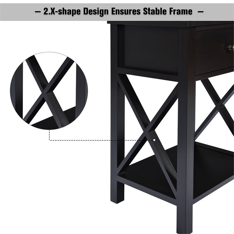 Costway Contemporary MDF Nightstand with Drawer and Shelf in Brown