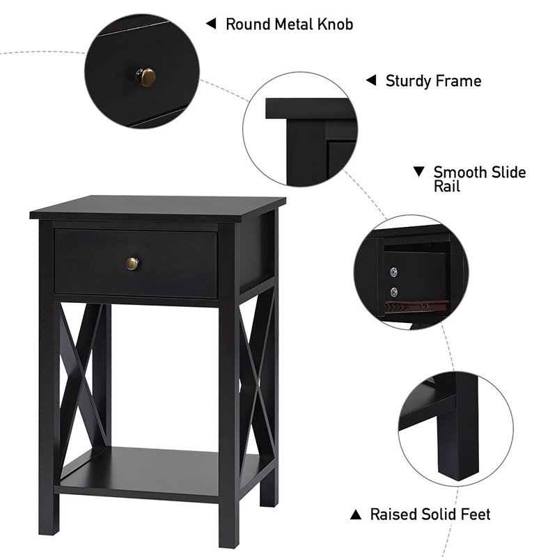 Costway Contemporary MDF Nightstand with Drawer and Shelf in Brown